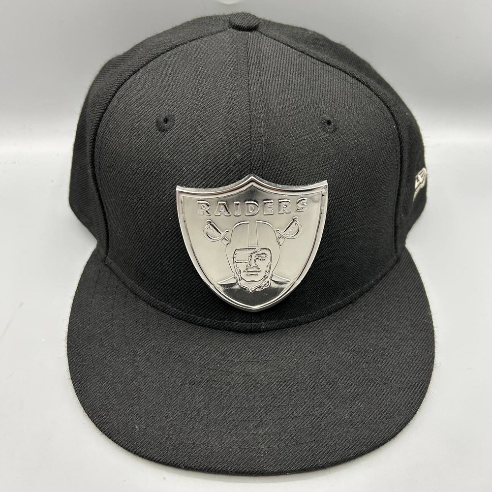 Las Vegas Raiders Hat Men Black Metal Logo 9Fifty New Era Snap Back Cap Wool